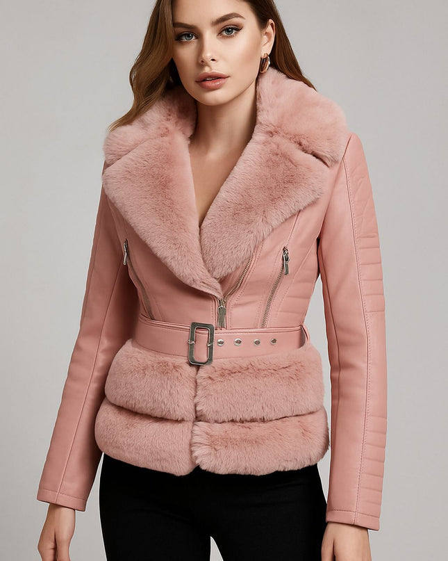 Fur leather coat