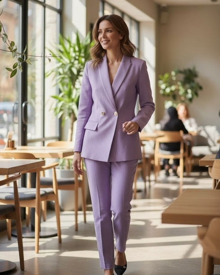 Luxe Power suit, Women's Double-Breasted Blazer & Tailored Pants Set