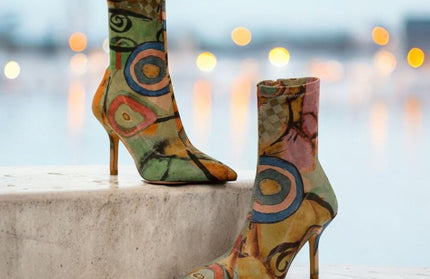 Abstract Muse Stiletto Boots Multicolor Artistic Printed Ankle Heels