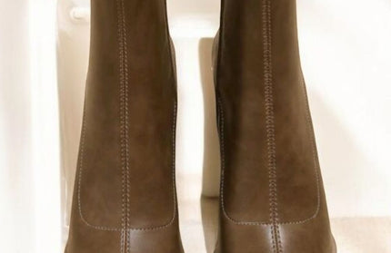 Coffee Tone Square Heels Booties