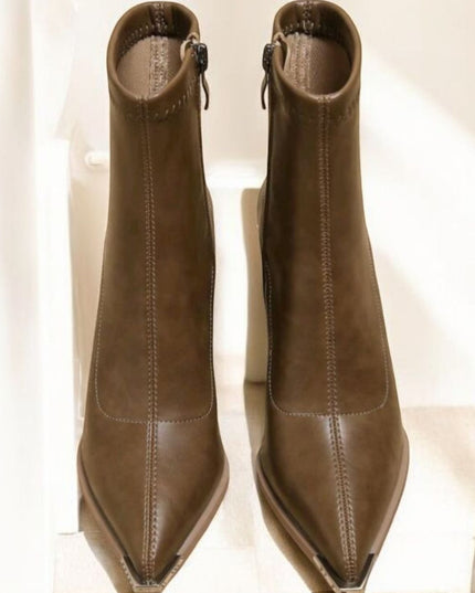 Coffee Tone Square Heels Booties