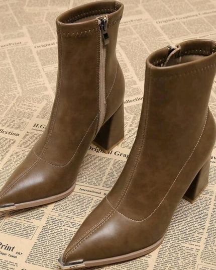 Coffee Tone Square Heels Booties