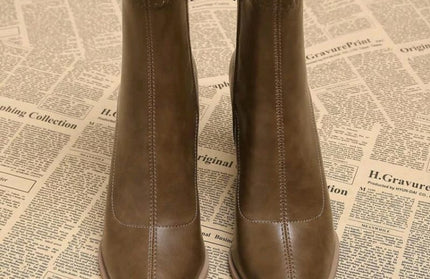 Coffee Tone Square Heels Booties