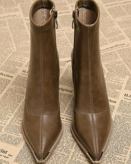 Coffee Tone Square Heels Booties