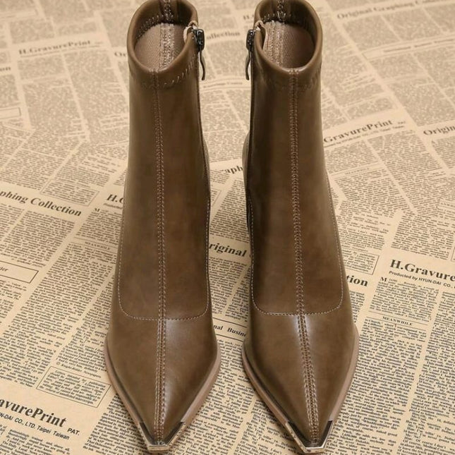 Coffee Tone Square Heels Booties