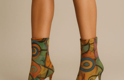 Abstract Muse Stiletto Boots Multicolor Artistic Printed Ankle Heels