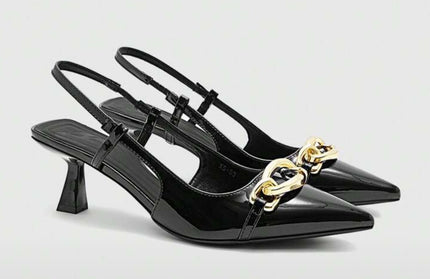 Black & Gold Kitten Heels