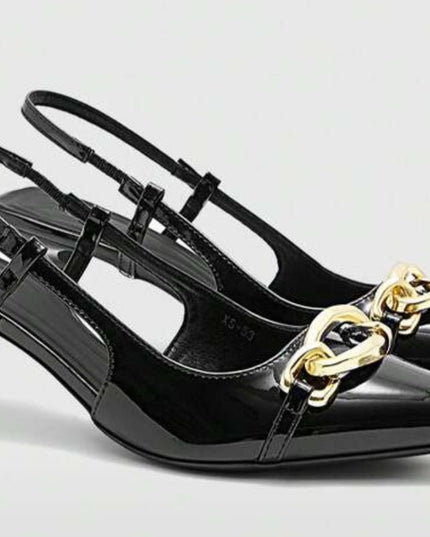 Black & Gold Kitten Heels