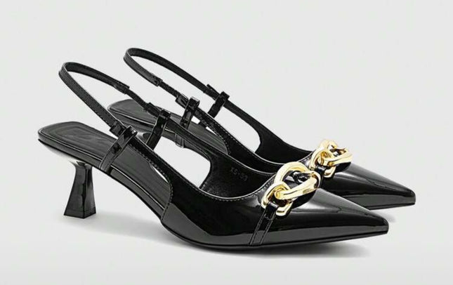 Black & Gold Kitten Heels