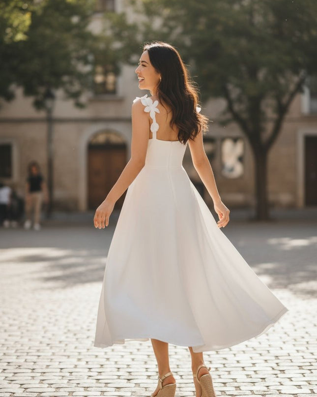 Elegant White Petal Serenity Dress