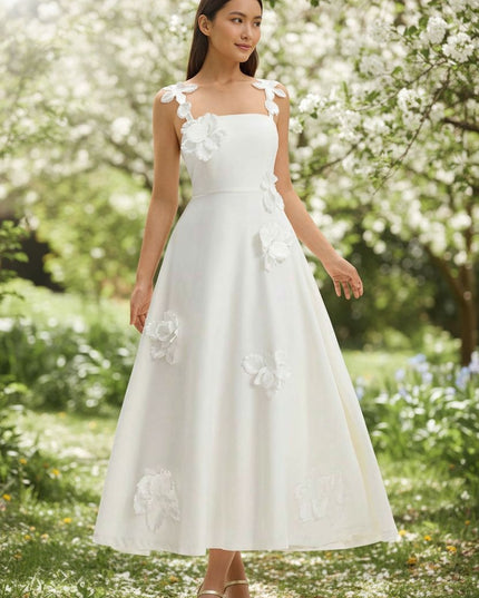 Elegant White Petal Serenity Dress