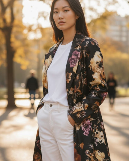 Floral Contrast trench blazer