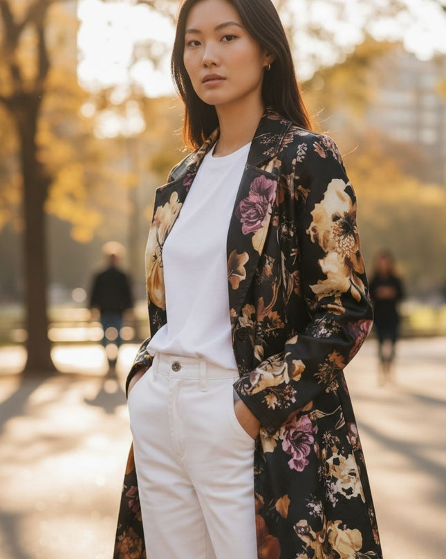 Floral Contrast trench blazer