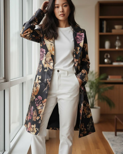 Floral Contrast trench blazer