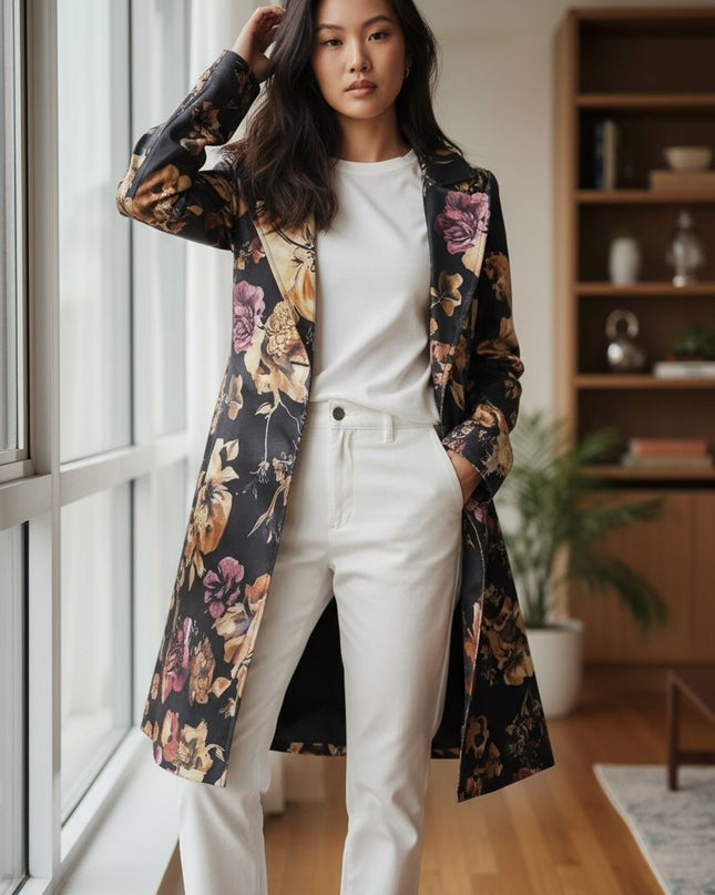 Floral Contrast trench blazer