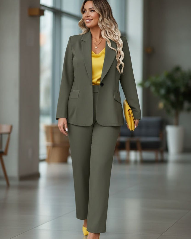 Class Olive green jacket suit by Luxe Muet