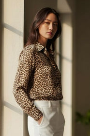 Leopard print satin long sleeve