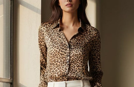 Leopard print satin long sleeve