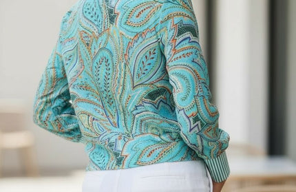 Boho With stripe Turquoise floral print Blouse