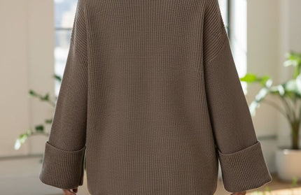 Folded Cuff High Neck pullover sweater