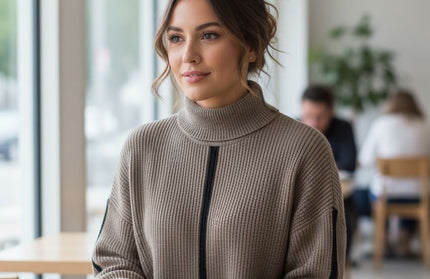 Folded Cuff High Neck pullover sweater