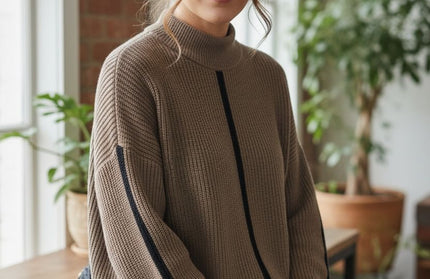 Folded Cuff High Neck pullover sweater