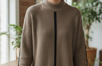 Folded Cuff High Neck pullover sweater