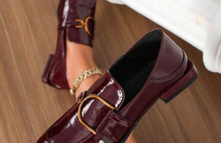 Burgundy Loafer with Gold Buckle Details