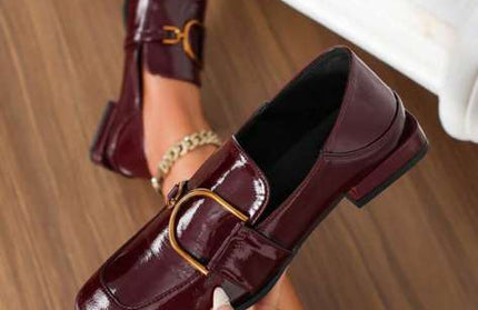 Burgundy Loafer with Gold Buckle Details