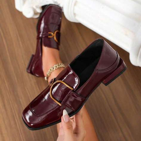 Burgundy Loafer with Gold Buckle Details
