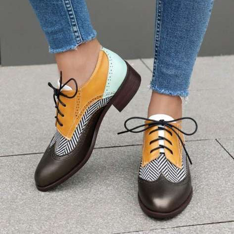 Women Colorblock Patterned Oxford Heels