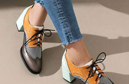 Women Colorblock Patterned Oxford Heels