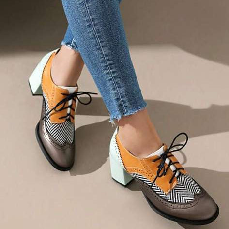 Women Colorblock Patterned Oxford Heels