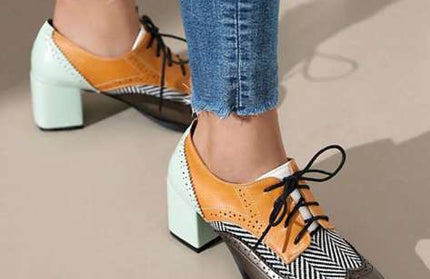 Women Colorblock Patterned Oxford Heels