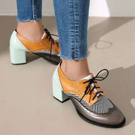 Women Colorblock Patterned Oxford Heels