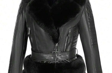 Fur leather coat