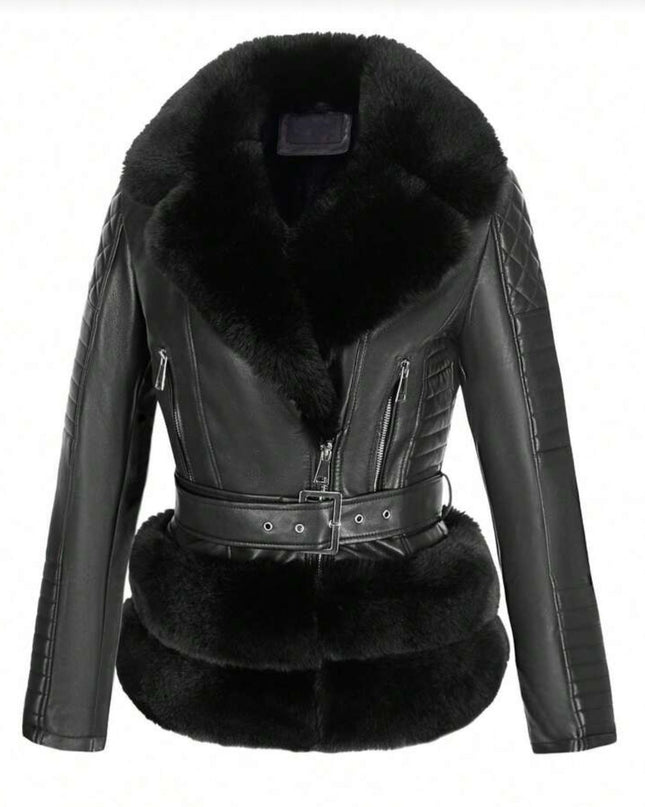 Fur leather coat