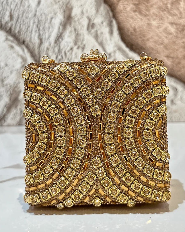 Gold focus clutch purse