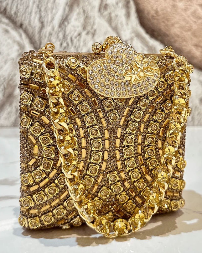 Gold focus clutch purse