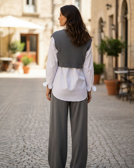 Gray & white pants suit by Luxe Muet