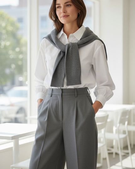Gray & white pants suit by Luxe Muet